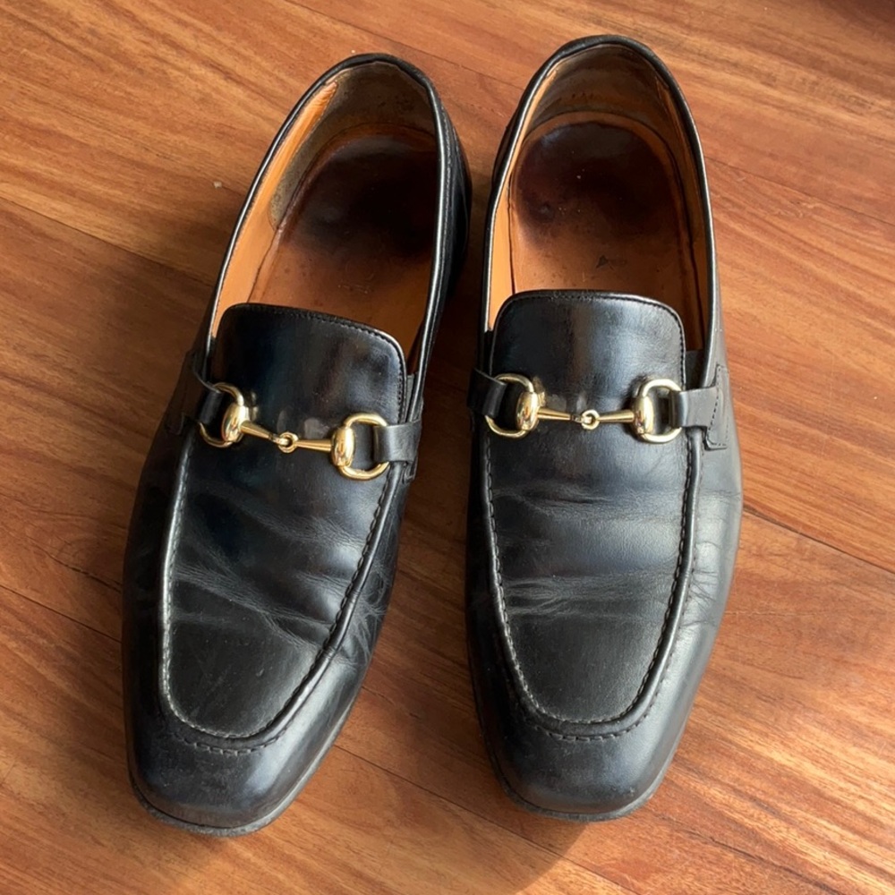 Gucci Men's Black Leather Jordaan Loafers